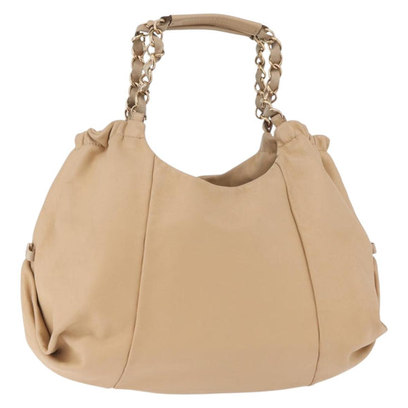 Salvatore Ferragamo Chain Vala Hand Bag Leather Beige Gold Auth am11658A