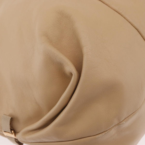 Salvatore Ferragamo Chain Vala Hand Bag Leather Beige Gold Auth am11658A