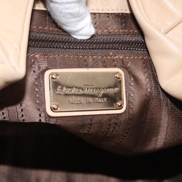 Salvatore Ferragamo Chain Vala Hand Bag Leather Beige Gold Auth am11658A