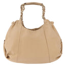Salvatore Ferragamo Chain Vala Hand Bag Leather Beige Gold Auth am11658A-13