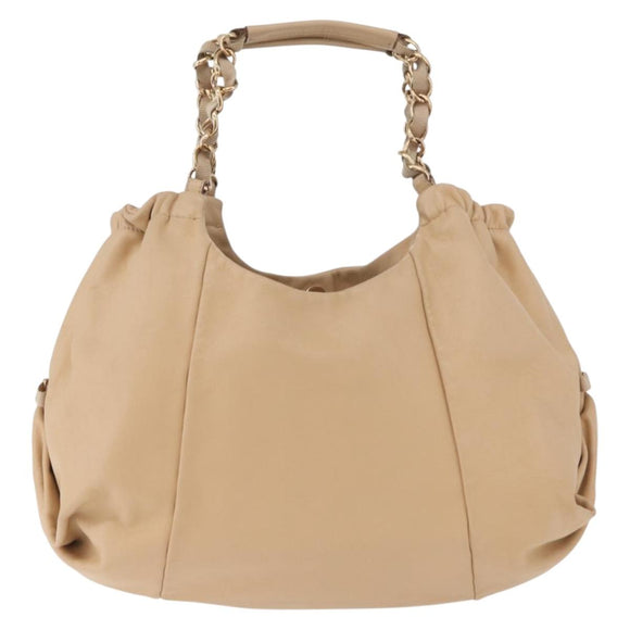 Salvatore Ferragamo Chain Vala Hand Bag Leather Beige Gold Auth am11658A