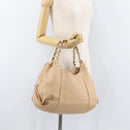 Salvatore Ferragamo Chain Vala Hand Bag Leather Beige Gold Auth am11658A-22