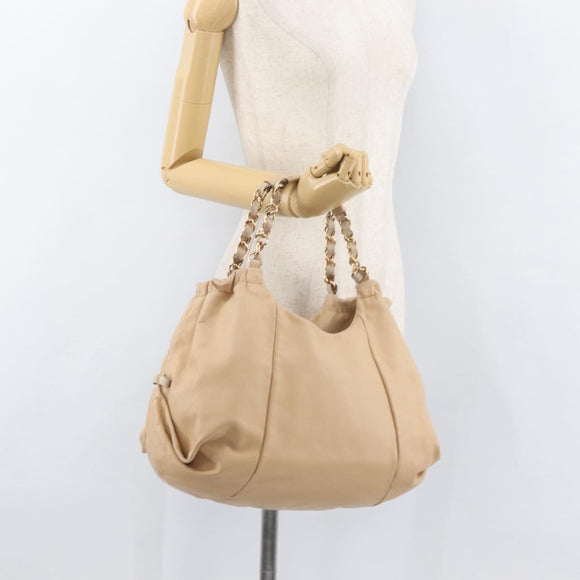 Salvatore Ferragamo Chain Vala Hand Bag Leather Beige Gold Auth am11658A