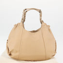 Salvatore Ferragamo Chain Vala Hand Bag Leather Beige Gold Auth am11658A-12
