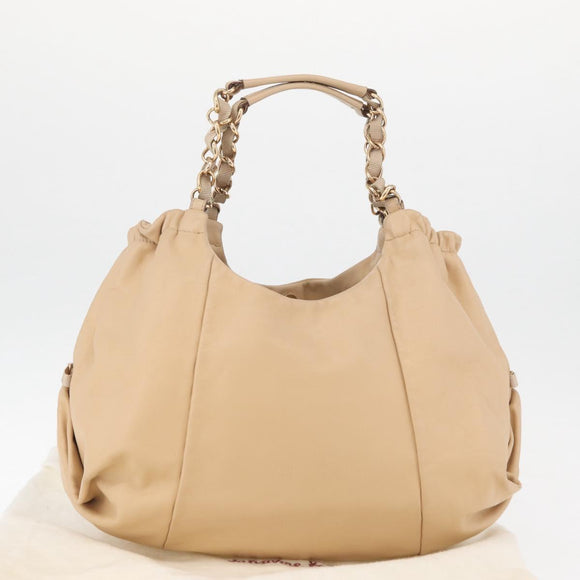 Salvatore Ferragamo Chain Vala Hand Bag Leather Beige Gold Auth am11658A