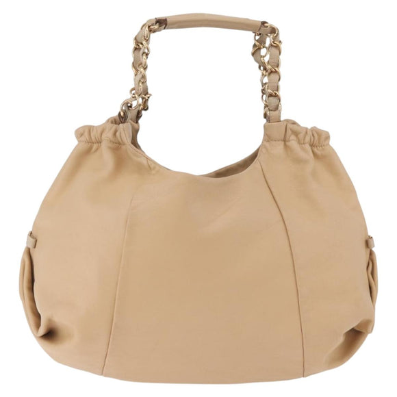Salvatore Ferragamo Chain Vala Hand Bag Leather Beige Gold Auth am11658A
