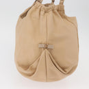 Salvatore Ferragamo Chain Vala Hand Bag Leather Beige Gold Auth am11658A-3
