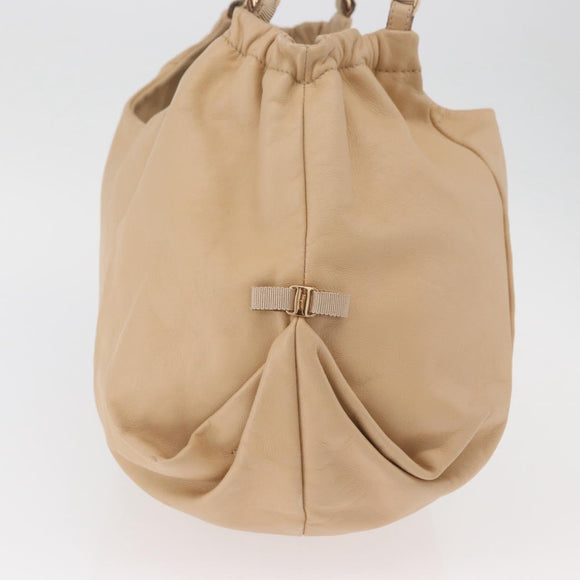 Salvatore Ferragamo Chain Vala Hand Bag Leather Beige Gold Auth am11658A