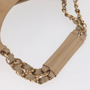 Salvatore Ferragamo Chain Vala Hand Bag Leather Beige Gold Auth am11658A-7