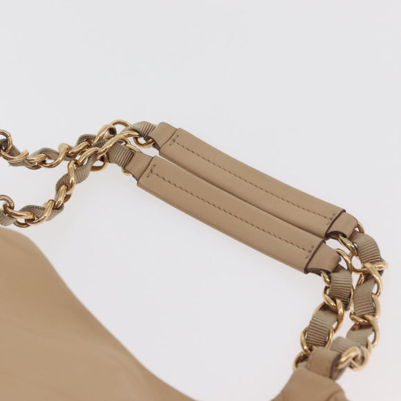 Salvatore Ferragamo Chain Vala Hand Bag Leather Beige Gold Auth am11658A