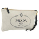 PRADA Canapa Pouch Canvas White Gold 1NH018 Auth am11659A-1