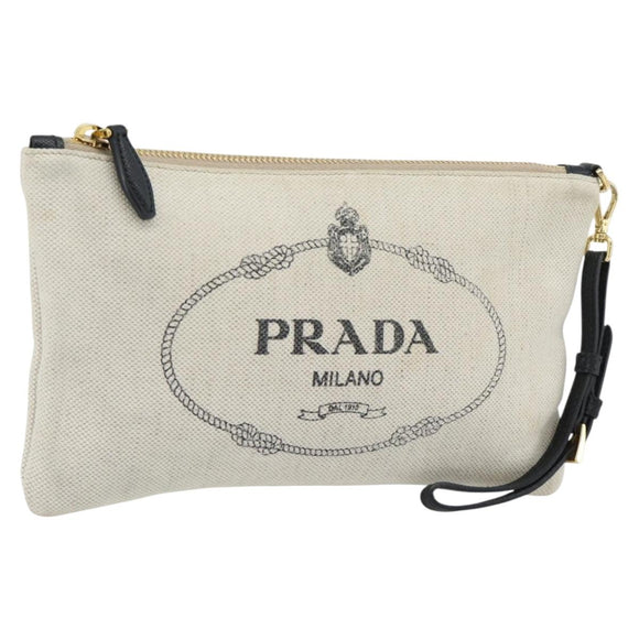 PRADA Canapa Pouch Canvas White Gold 1NH018 Auth am11659A