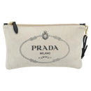 PRADA Canapa Pouch Canvas White Gold 1NH018 Auth am11659A-13