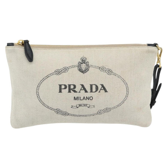 PRADA Canapa Pouch Canvas White Gold 1NH018 Auth am11659A