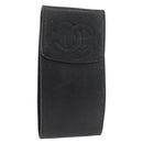 CHANEL Glasses Case Caviar Skin Black Gold CC Auth am11661-1