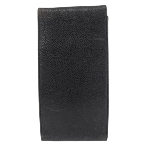 CHANEL Glasses Case Caviar Skin Black Gold CC Auth am11661