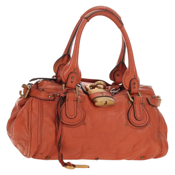 Chloe Paddington Hand Bag Leather Orange Gold Silver Auth am11662V