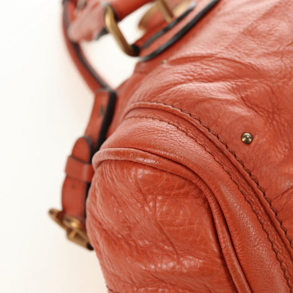 Chloe Paddington Hand Bag Leather Orange Gold Silver Auth am11662V