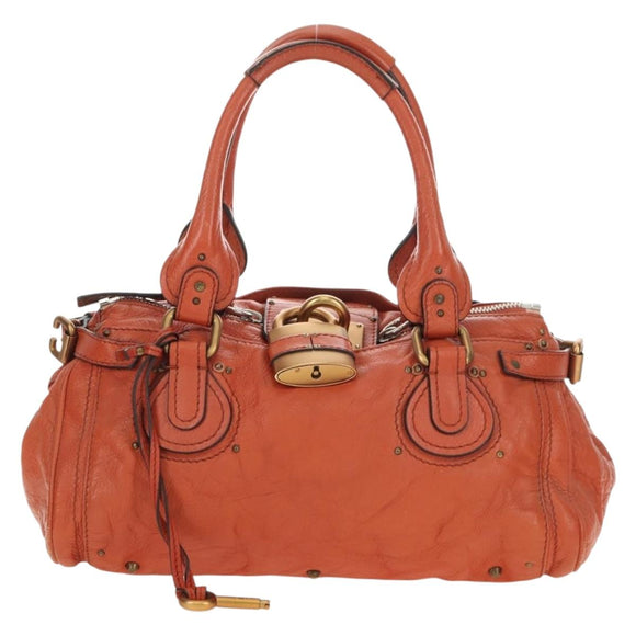 Chloe Paddington Hand Bag Leather Orange Gold Silver Auth am11662V