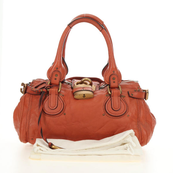 Chloe Paddington Hand Bag Leather Orange Gold Silver Auth am11662V