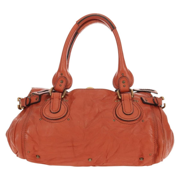 Chloe Paddington Hand Bag Leather Orange Gold Silver Auth am11662V