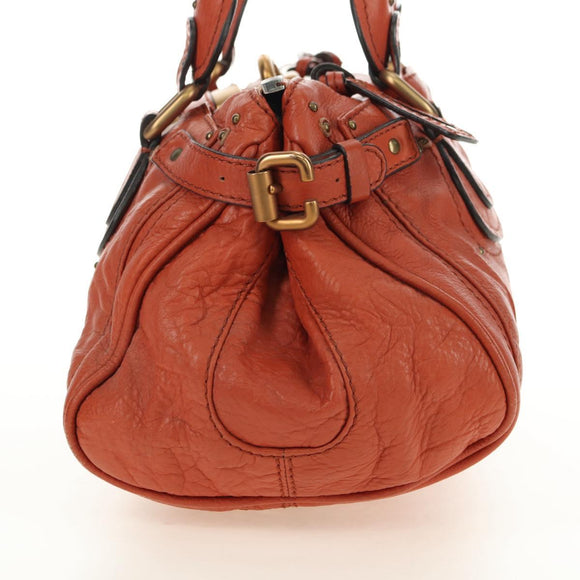 Chloe Paddington Hand Bag Leather Orange Gold Silver Auth am11662V