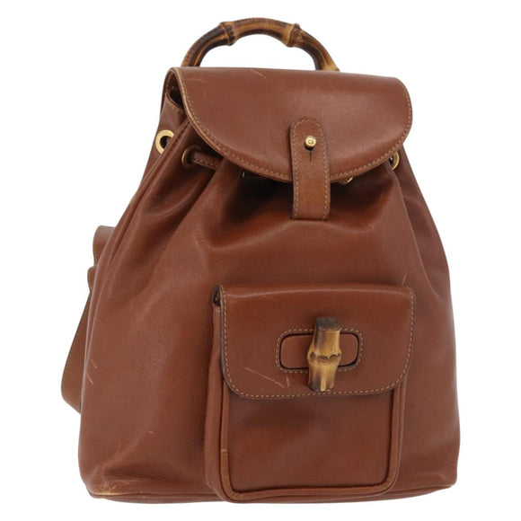 GUCCI Bamboo Mini Backpack Leather Outlet Brown Gold 003 1705 0030 Auth am11663A