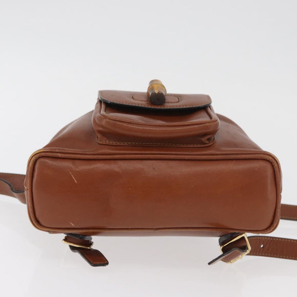 GUCCI Bamboo Mini Backpack Leather Outlet Brown Gold 003 1705 0030 Auth am11663A