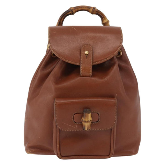 GUCCI Bamboo Mini Backpack Leather Outlet Brown Gold 003 1705 0030 Auth am11663A