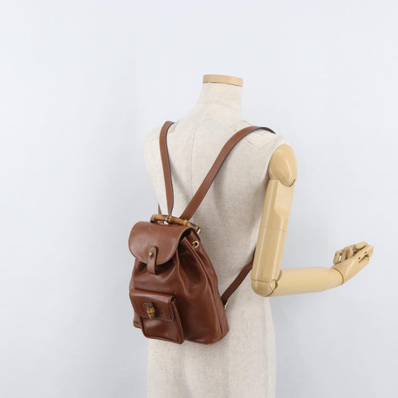 GUCCI Bamboo Mini Backpack Leather Outlet Brown Gold 003 1705 0030 Auth am11663A