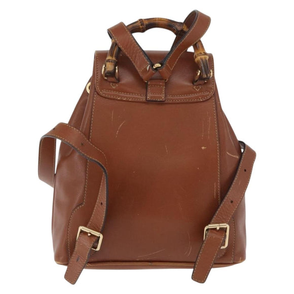 GUCCI Bamboo Mini Backpack Leather Outlet Brown Gold 003 1705 0030 Auth am11663A