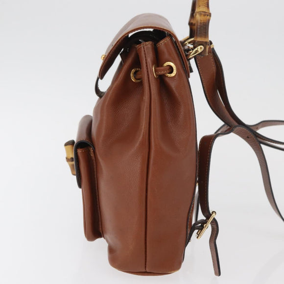 GUCCI Bamboo Mini Backpack Leather Outlet Brown Gold 003 1705 0030 Auth am11663A