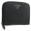 PRADA Bifold Wallet Safiano leather Black Silver Auth am11669V-1