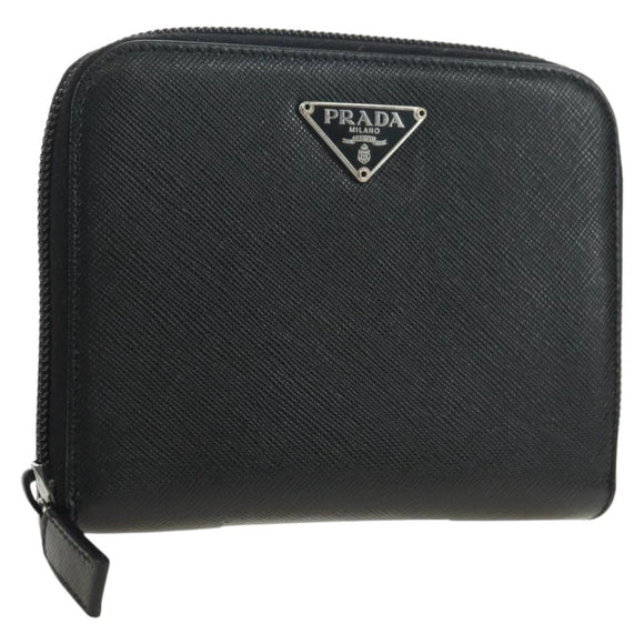 PRADA Bifold Wallet Safiano leather Black Silver Auth am11669V