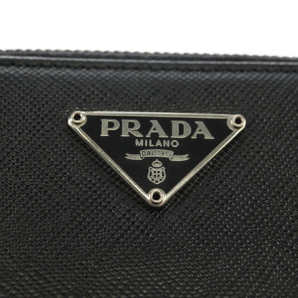 PRADA Bifold Wallet Safiano leather Black Silver Auth am11669V