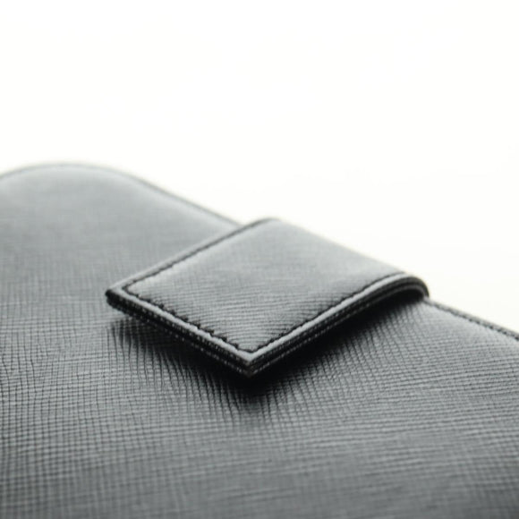 PRADA Bifold Wallet Safiano leather Black Silver Auth am11669V