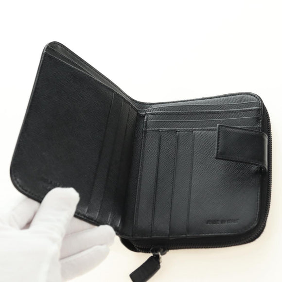 PRADA Bifold Wallet Safiano leather Black Silver Auth am11669V