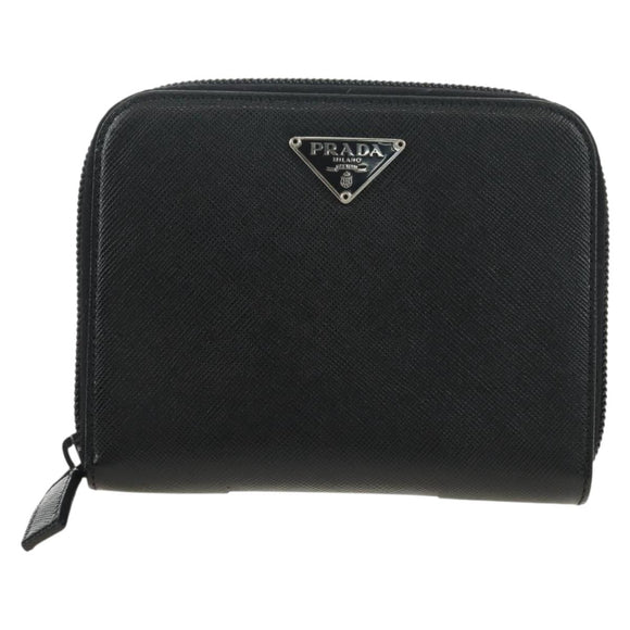 PRADA Bifold Wallet Safiano leather Black Silver Auth am11669V