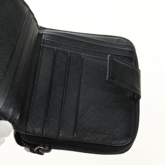 PRADA Bifold Wallet Safiano leather Black Silver Auth am11669V