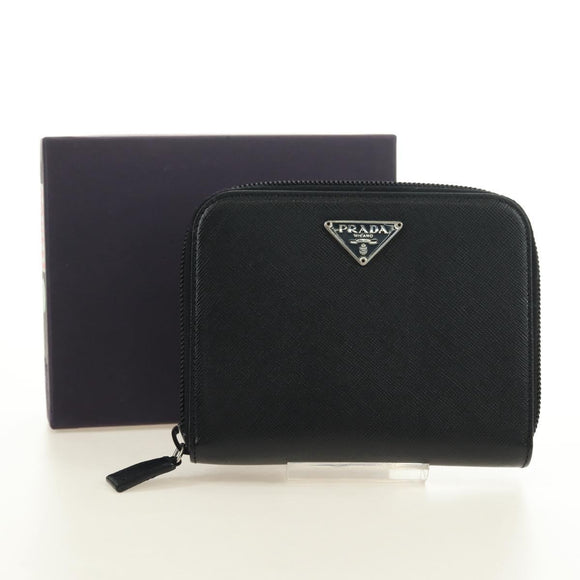 PRADA Bifold Wallet Safiano leather Black Silver Auth am11669V