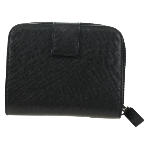 PRADA Bifold Wallet Safiano leather Black Silver Auth am11669V