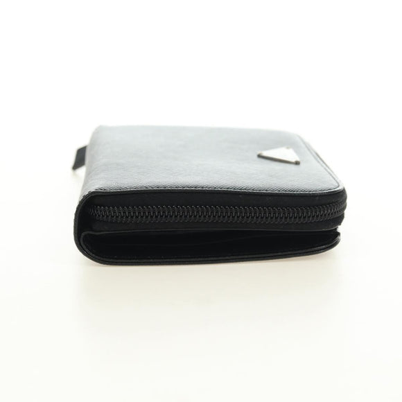 PRADA Bifold Wallet Safiano leather Black Silver Auth am11669V