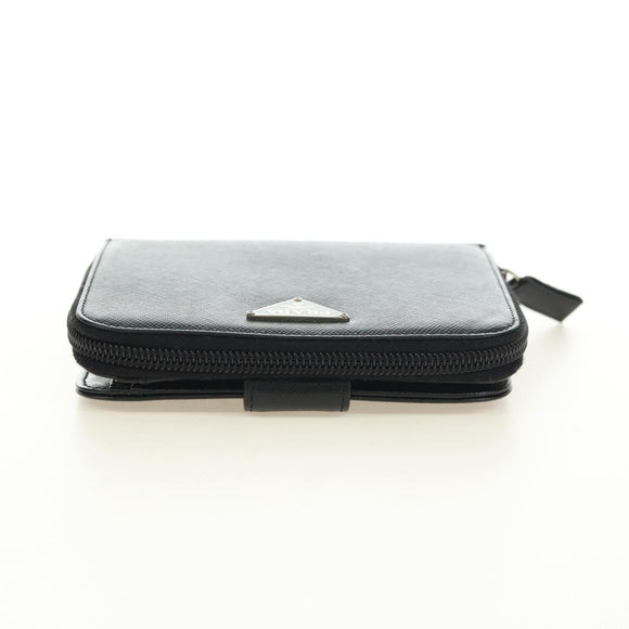 PRADA Bifold Wallet Safiano leather Black Silver Auth am11669V
