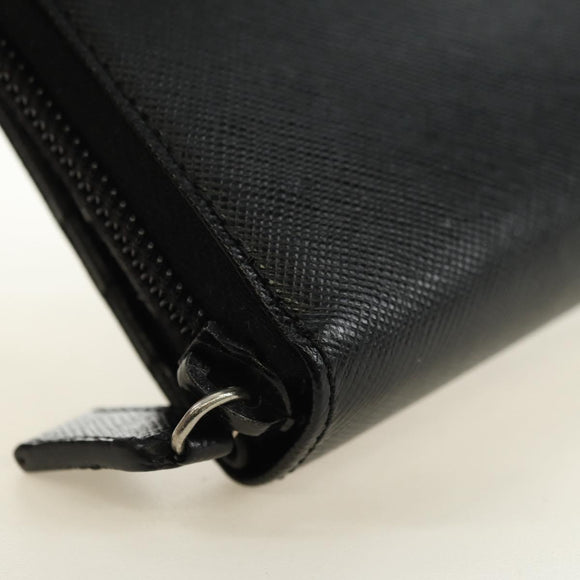 PRADA Bifold Wallet Safiano leather Black Silver Auth am11669V