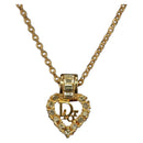 Christian Dior CD Rhinestone Heart Necklace metal Gold Auth am11672V-1
