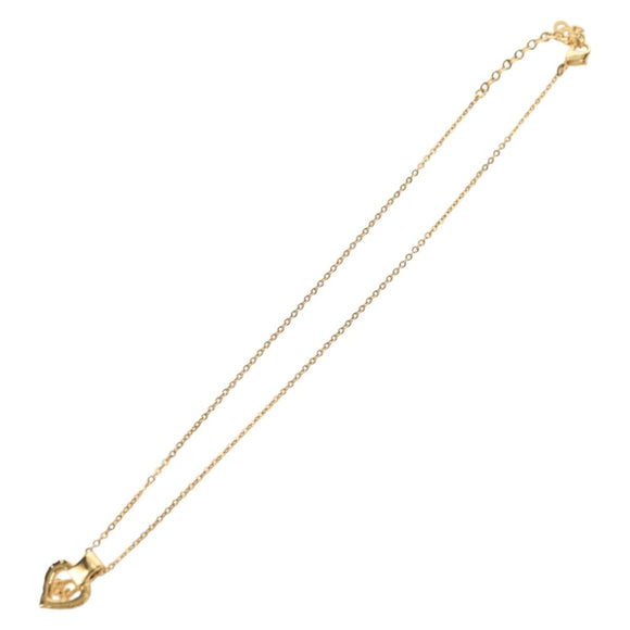 Christian Dior CD Rhinestone Heart Necklace metal Gold Auth am11672V
