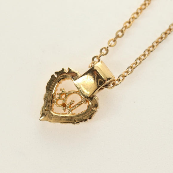 Christian Dior CD Rhinestone Heart Necklace metal Gold Auth am11672V