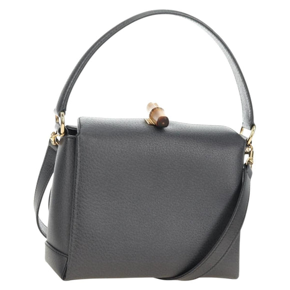 GUCCI Bamboo Hand Bag Leather 2way Gray Gold 000 926 0175 Auth am11676V