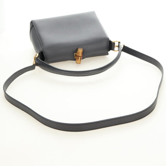 GUCCI Bamboo Hand Bag Leather 2way Gray Gold 000 926 0175 Auth am11676V
