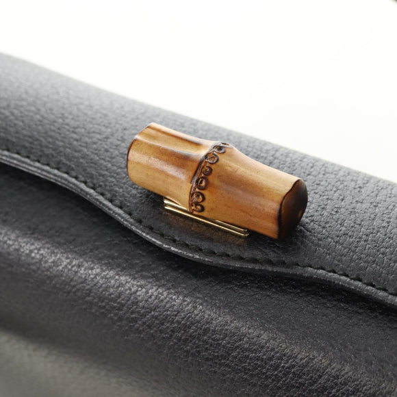 GUCCI Bamboo Hand Bag Leather 2way Gray Gold 000 926 0175 Auth am11676V